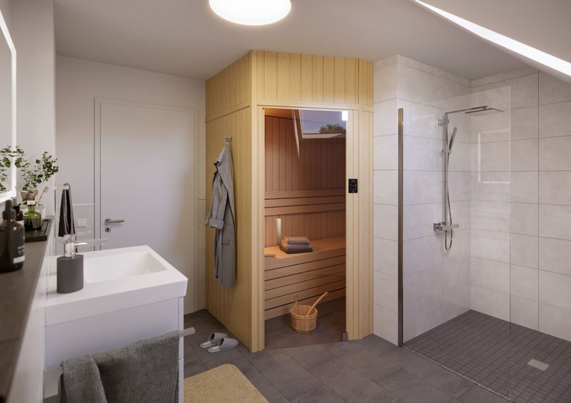 25.000 € Festmiete jährlich (für 3 Jahre) - Moderne 3-Zimmer Dachgeschosswohnung mit Sauna